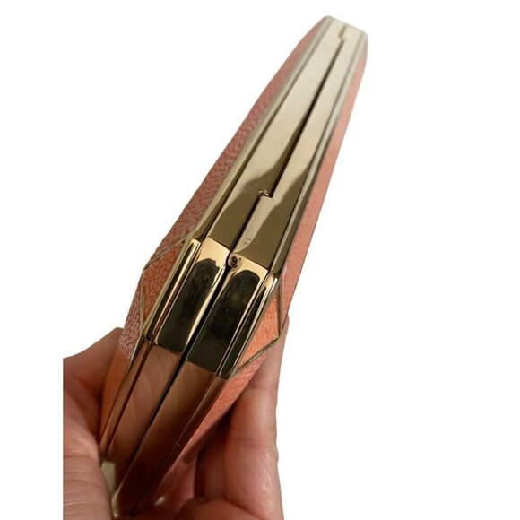 Anya Hindmarch Duke Stingray Moire Clutch Exotic Gold Tone Metal Satin Coral NWT - Picture 3 of 16